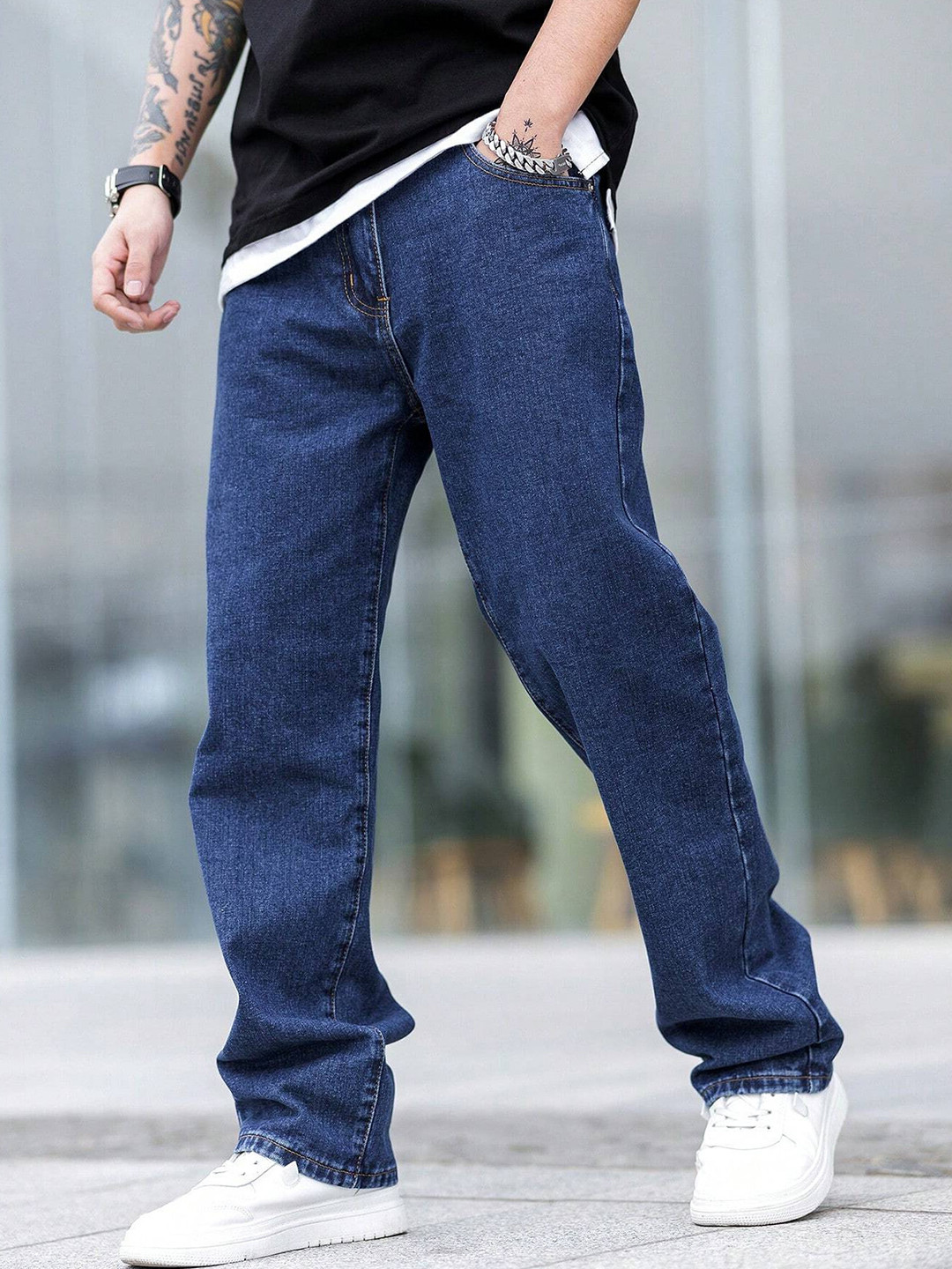 DENIMLOOK Men Baggy Relaxed Fit Dark Jeans