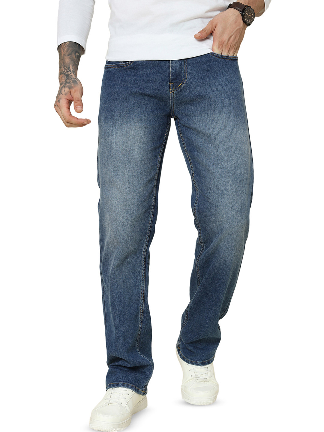 DENIMLOOK Men Baggy Loose Fit Mid-Rise Stretchable Jeans