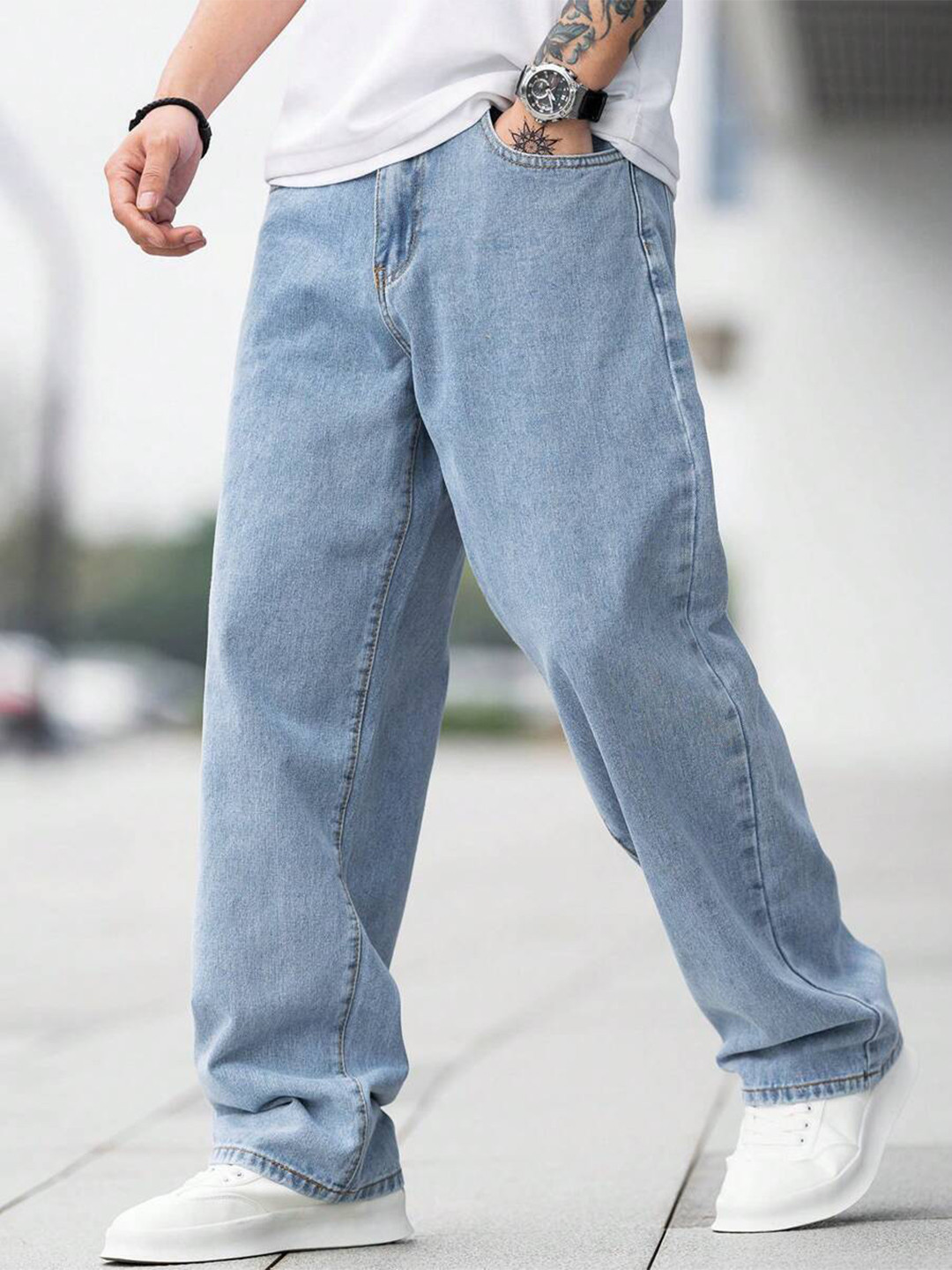 DENIMLOOK Men Baggy Loose Fit Mid-Rise Stretchable Jeans