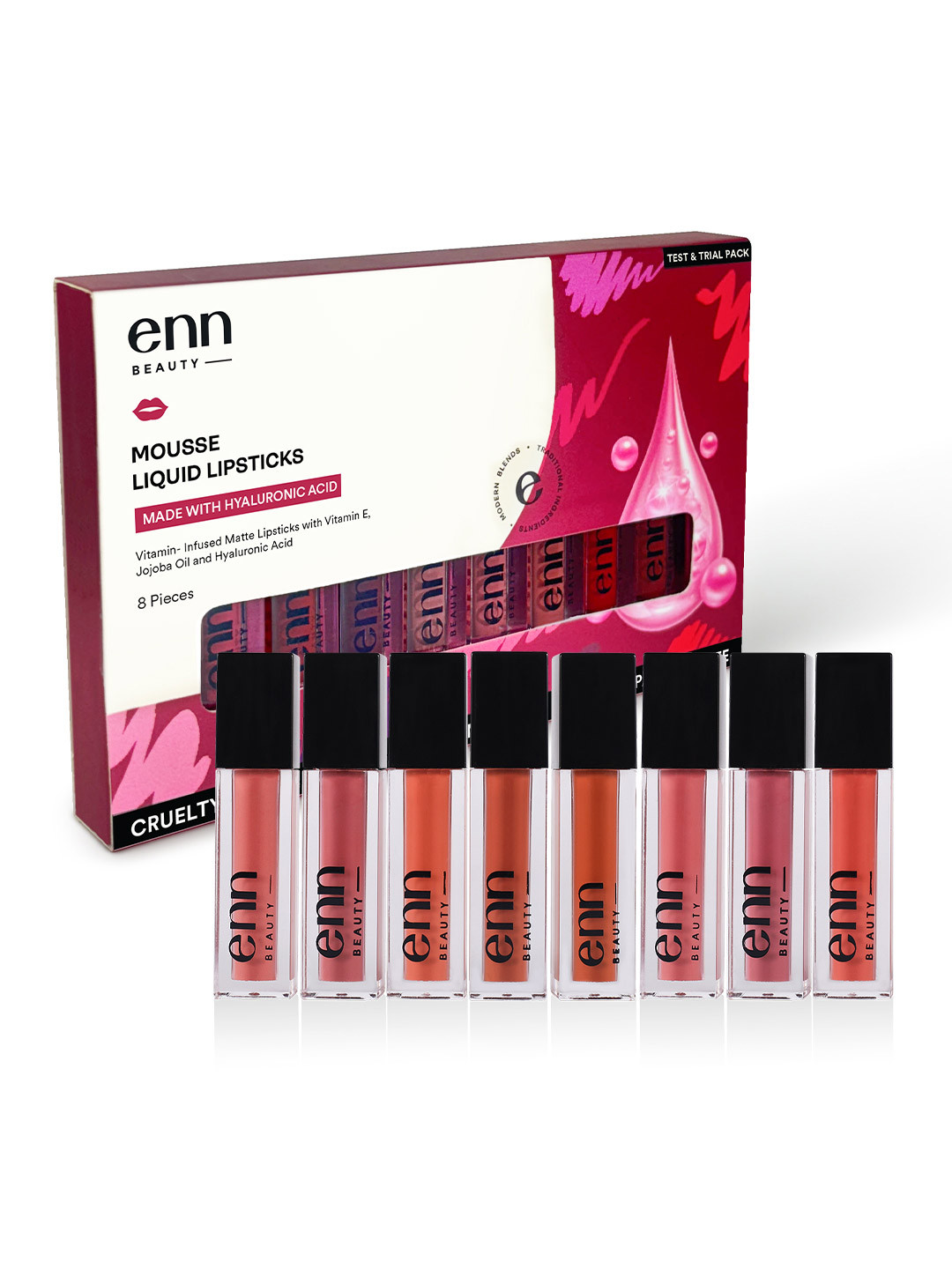 ENN Set Of 8 Mousse Liquid Lipstick-Daisy-Tulip-Dahlia-Buttercup-Iris-Zinnia-Lotus-Rose