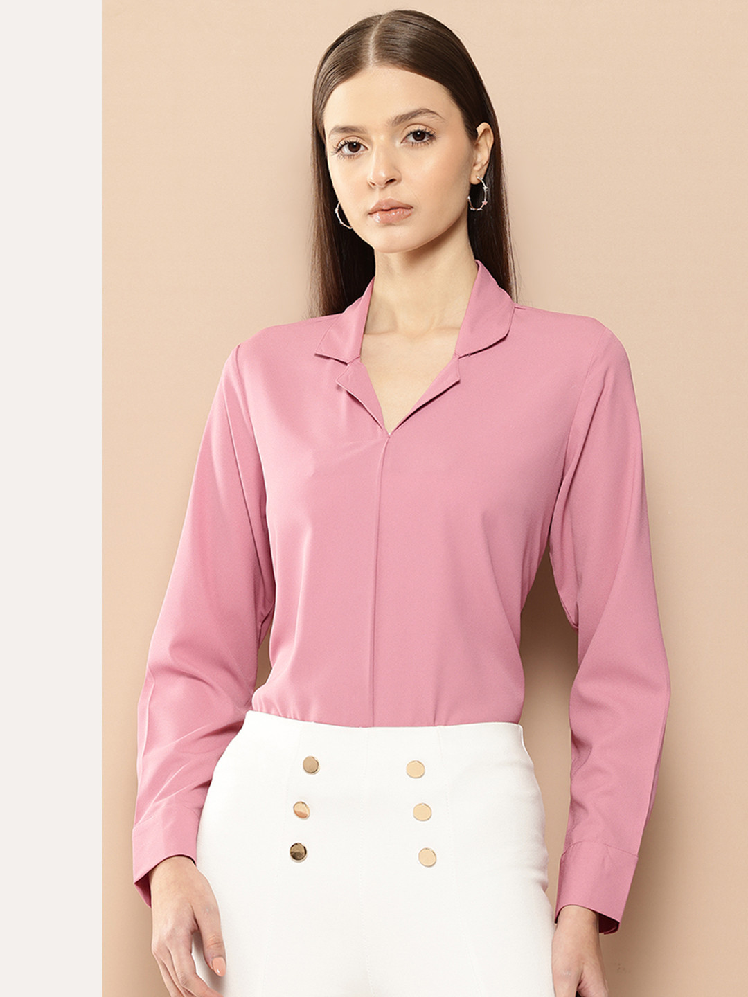 her by invictus Solid Cuban Collar Formal Top