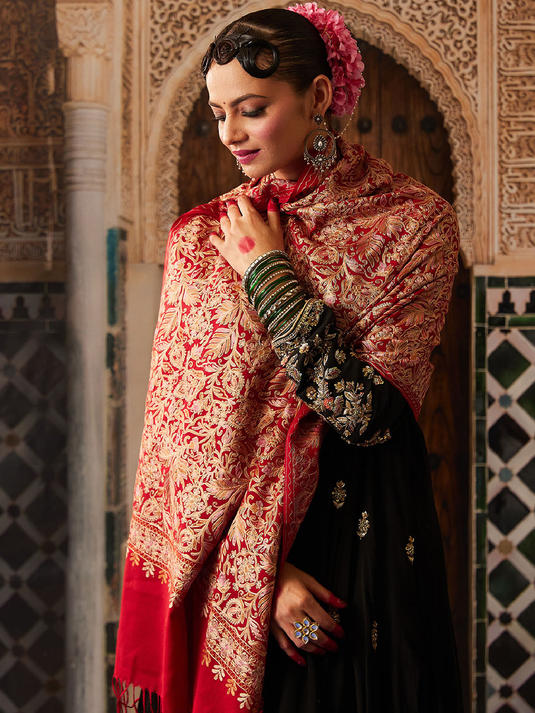 Pashmoda Women Woven Design Embroidered Stole