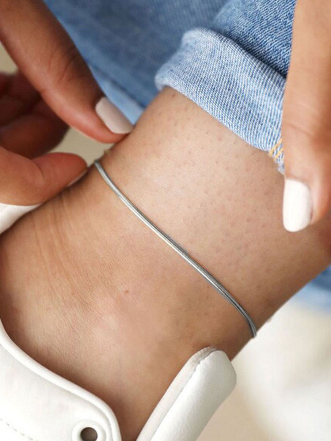 VAMA Silver Plated Layered Snake Chain Anklet Bracelet Jewellery Ankle Anklets