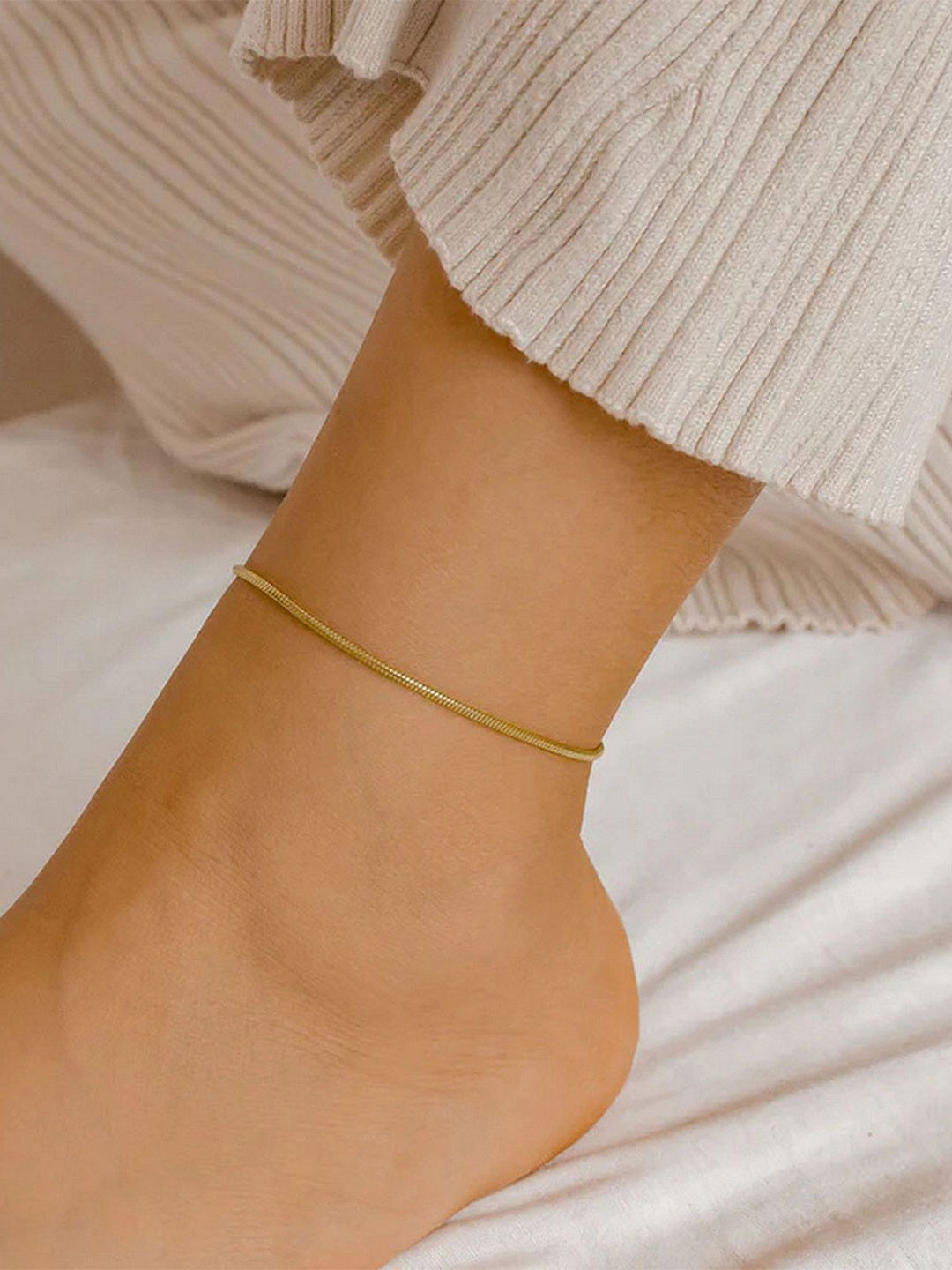 VAMA Women Gold Plated Layered Snake Chain Anklets