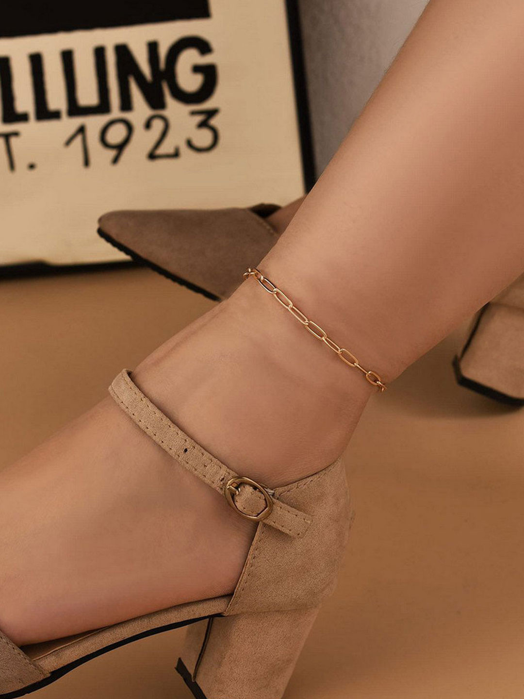 VAMA Gold Plated Layered Paperclip Chain Anklet Bracelet Jewellery Anklets