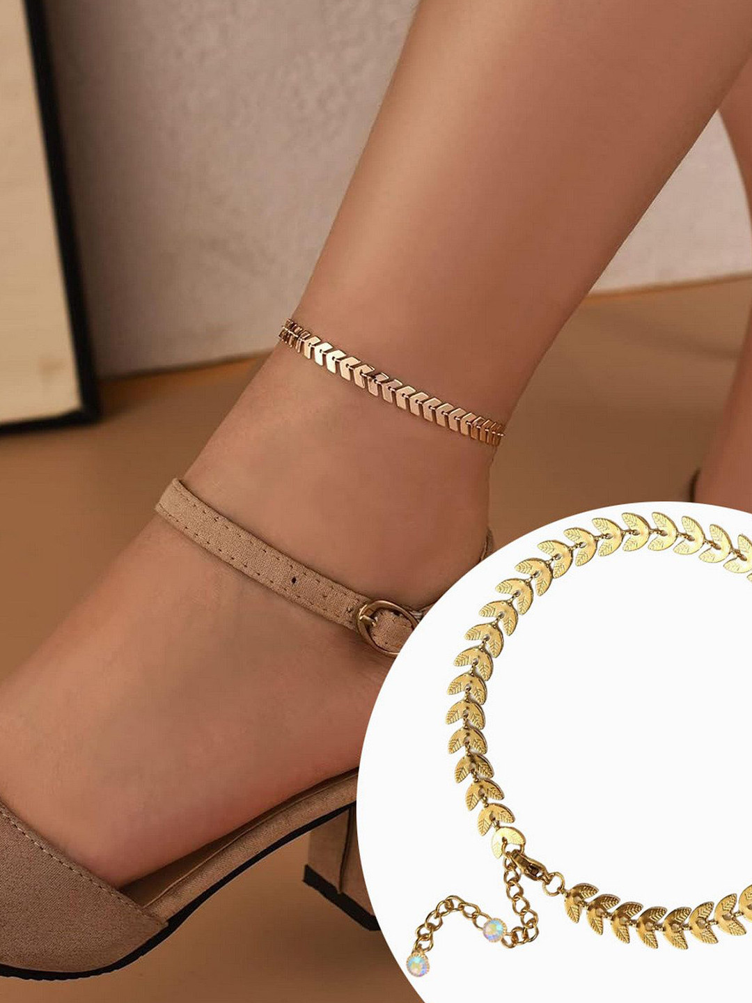 VAMA Gold Plated Layered Chain Anklet Bracelet Jewellery Ankle Anklets