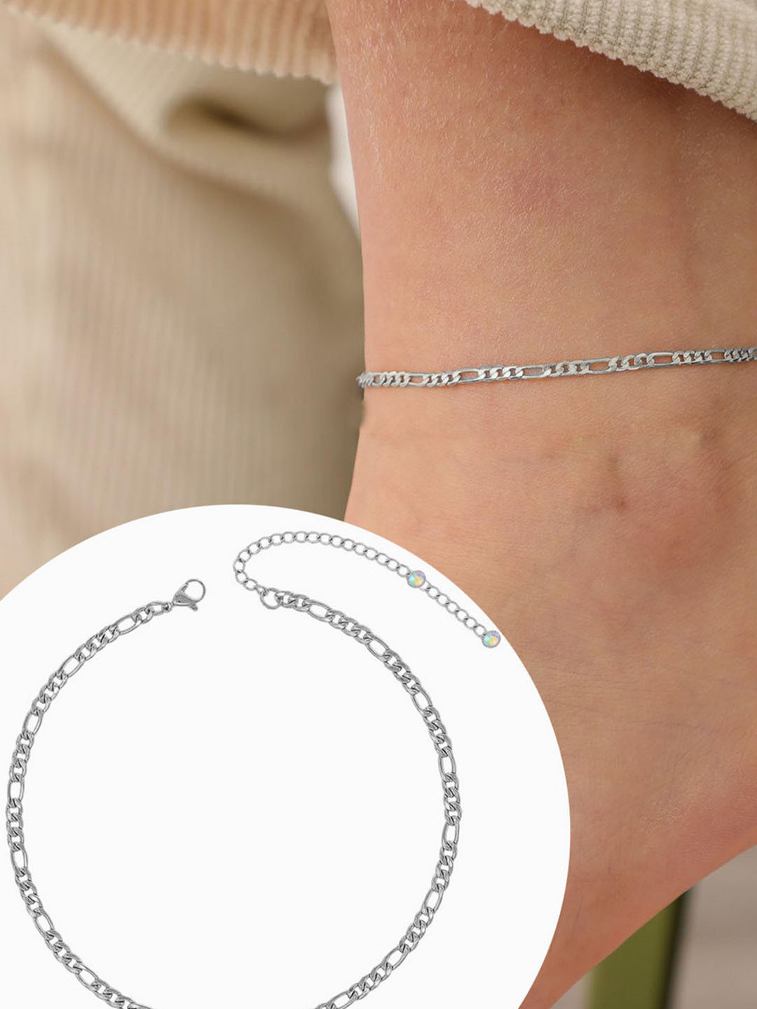 VAMA Silver Plated Layered Chain Anklet Bracelet Jewellery Ankle Anklets