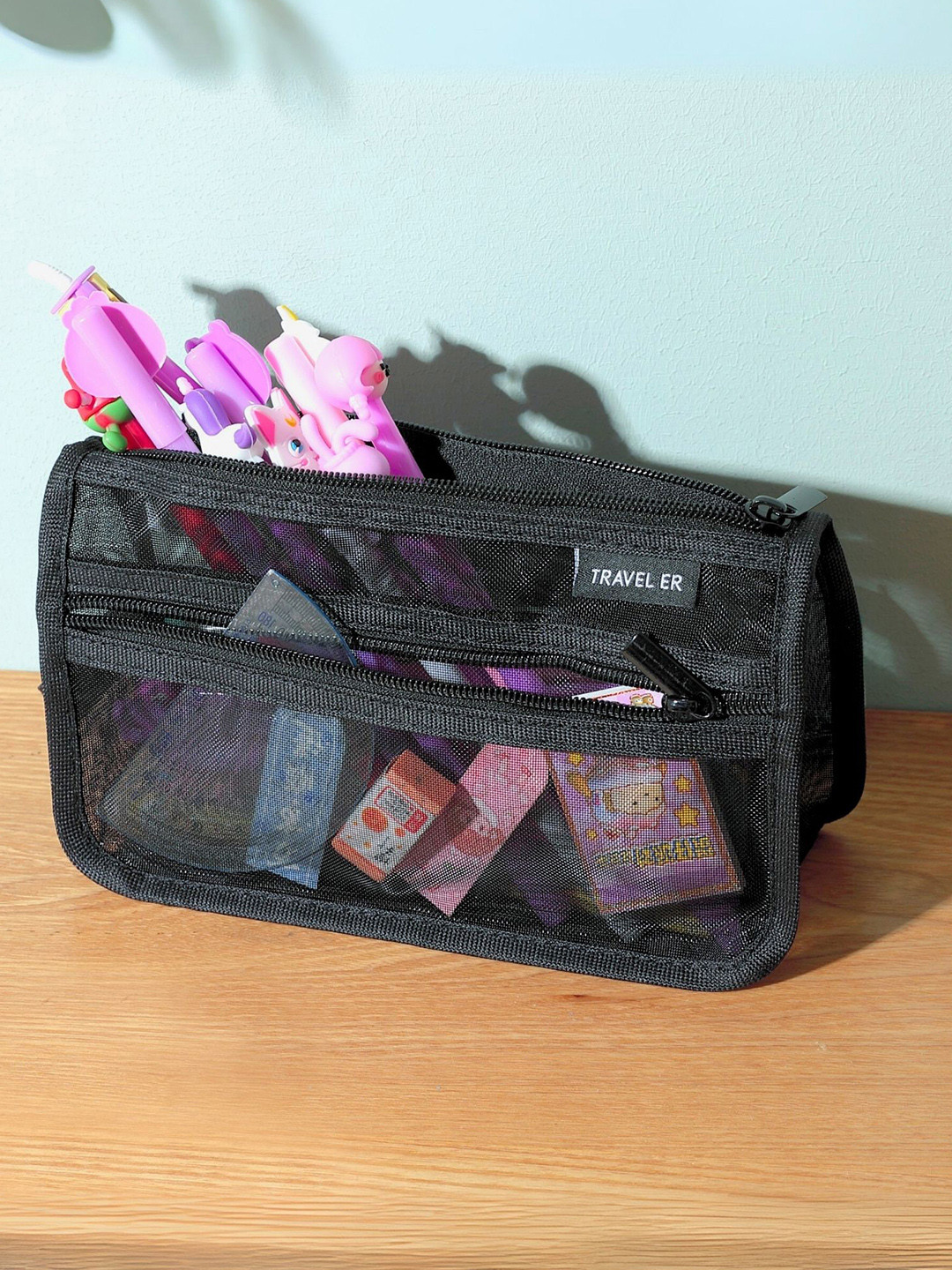 Tinker Squad Black Mesh Trasparent Travel Organizer Pencil Case Stationery
