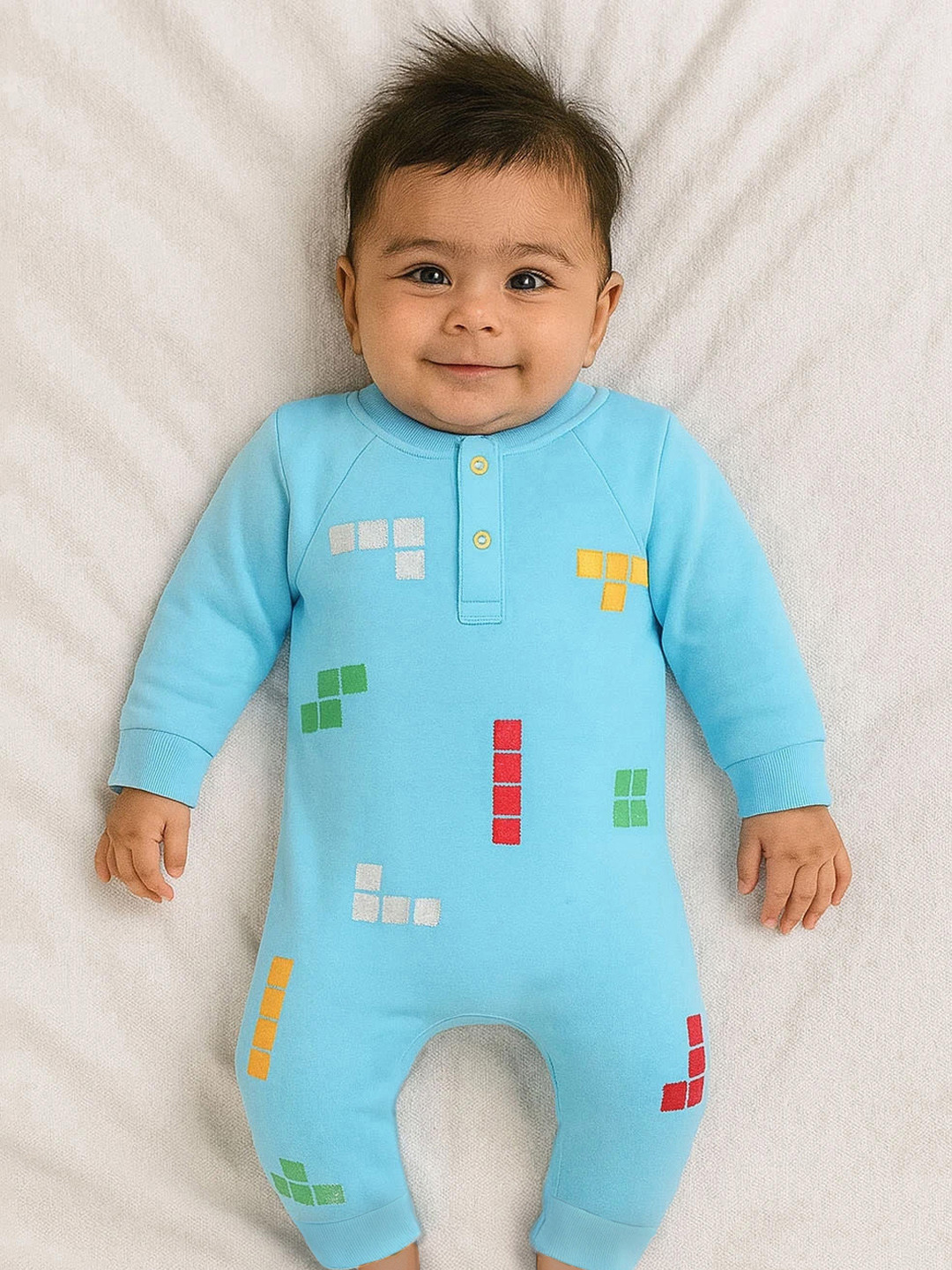 Somersault Boys Embroidered Building Blocks Cotton Romper