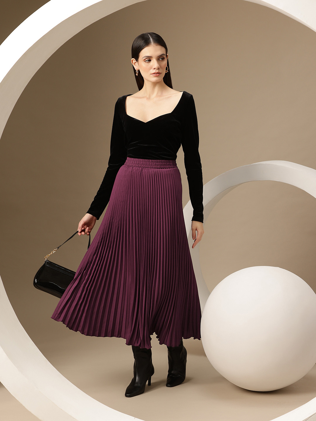 Chemistry Accordion Pleated Flared Midi Skirt