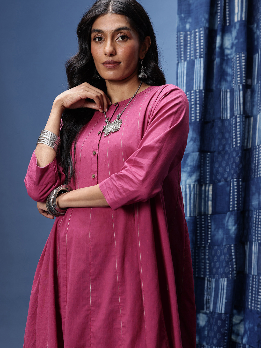 Taavi Woven design Panelled Ikat A-Line Kurta with Palazzos