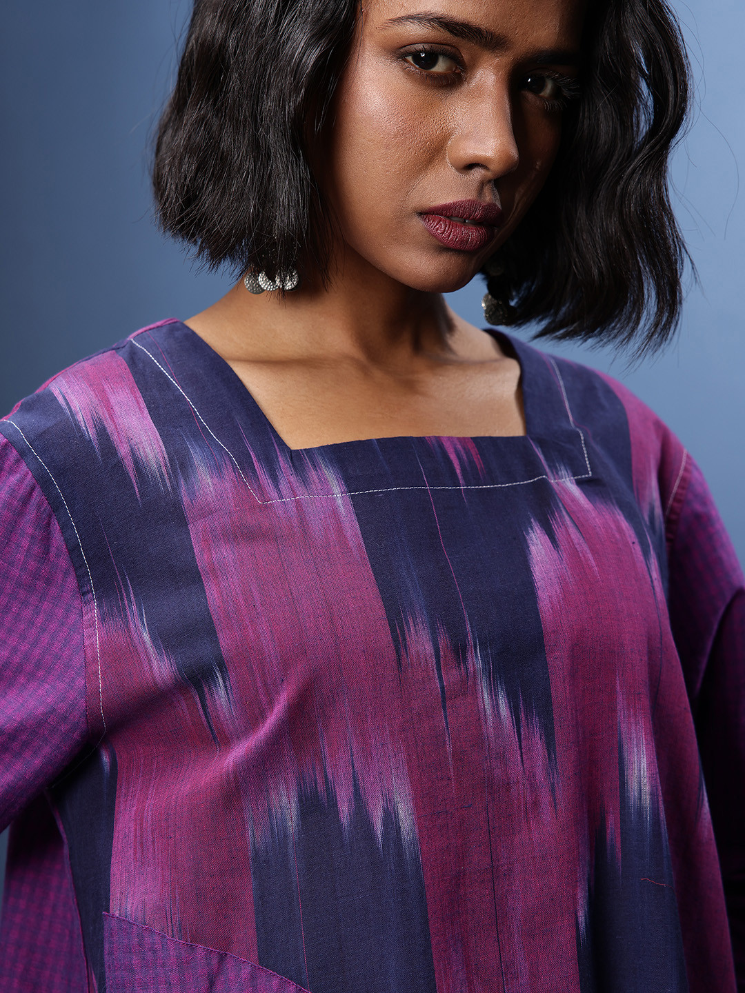 Taavi Colourblocked Pure Cotton Ikat Kurta