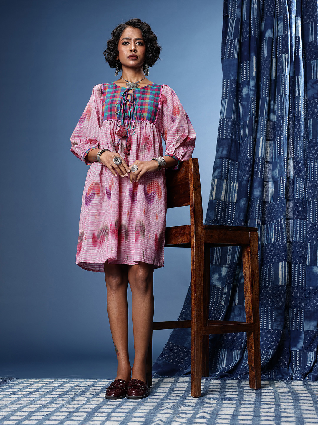 Taavi Ikkat Printed Puff Sleeves Ethnic Dress
