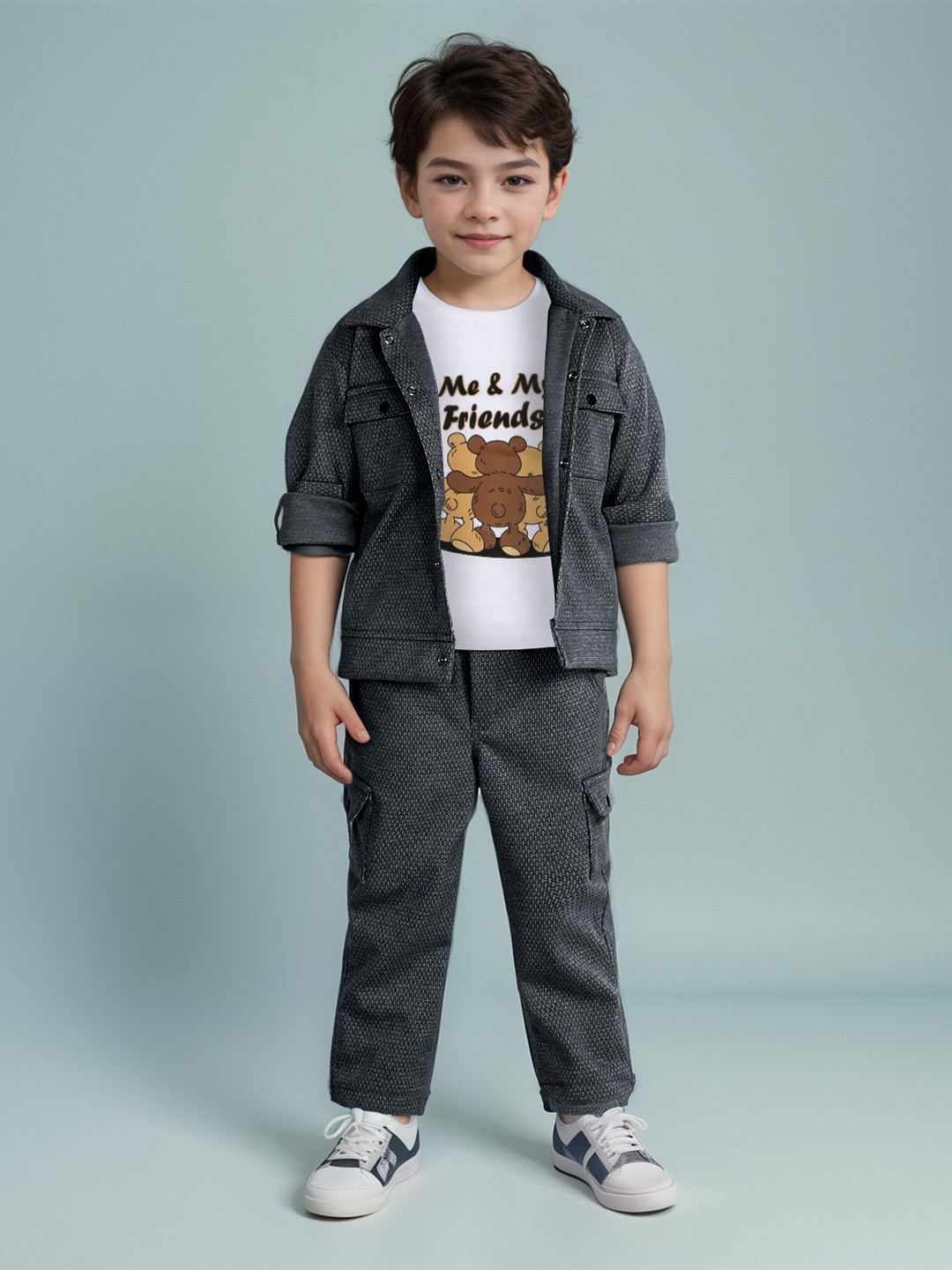 MashUp Boys Self Design Shirt Collar Long Sleeves Pure Cotton Shirt & T-Shirt With Trouser