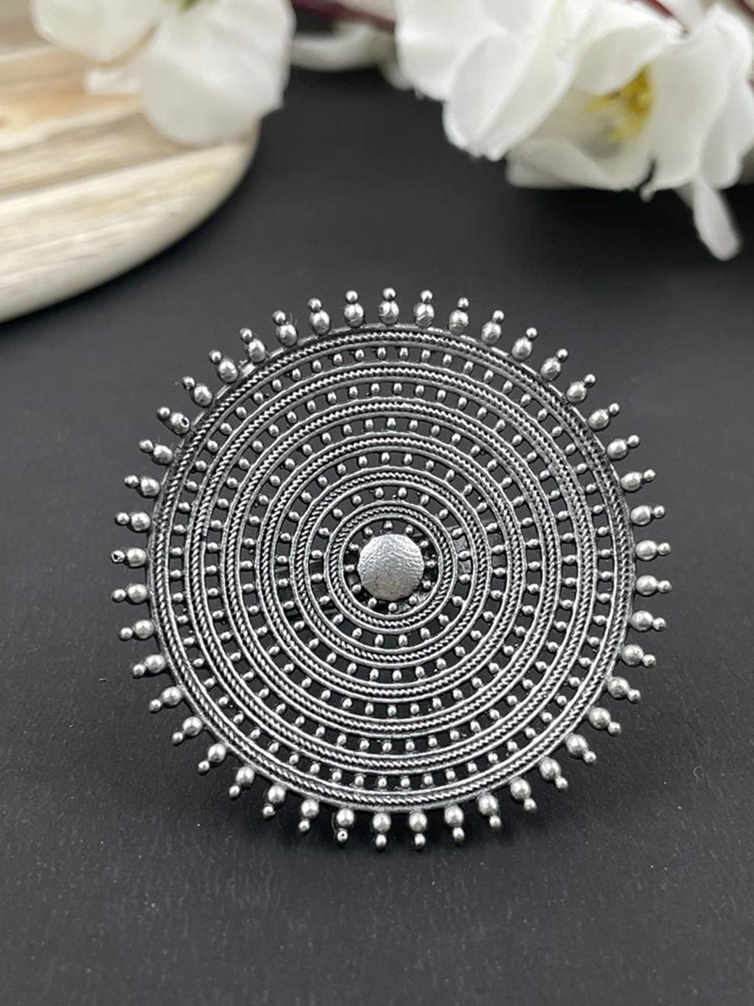 NAMAN ARTS Silver-Plated Oxidized Finger Ring