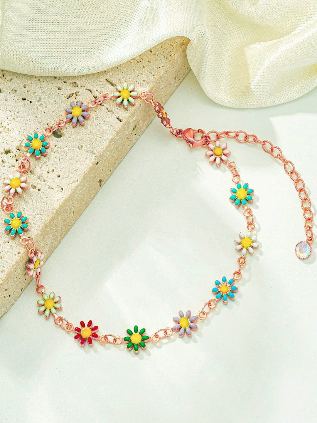 VAMA Rose Gold-Plated Flower Link Bracelet