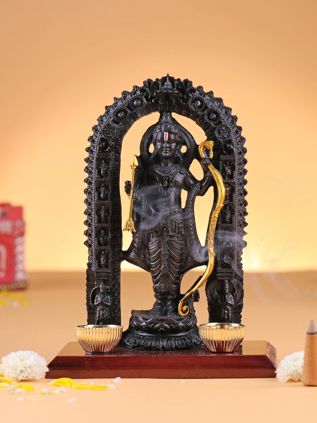 Floweraura 3D Model Of Lord Shri Ram Lala Ji Black Polyresin Natural Prayer Room Hand-Crafted Small Showpiece - 3.9 Inches