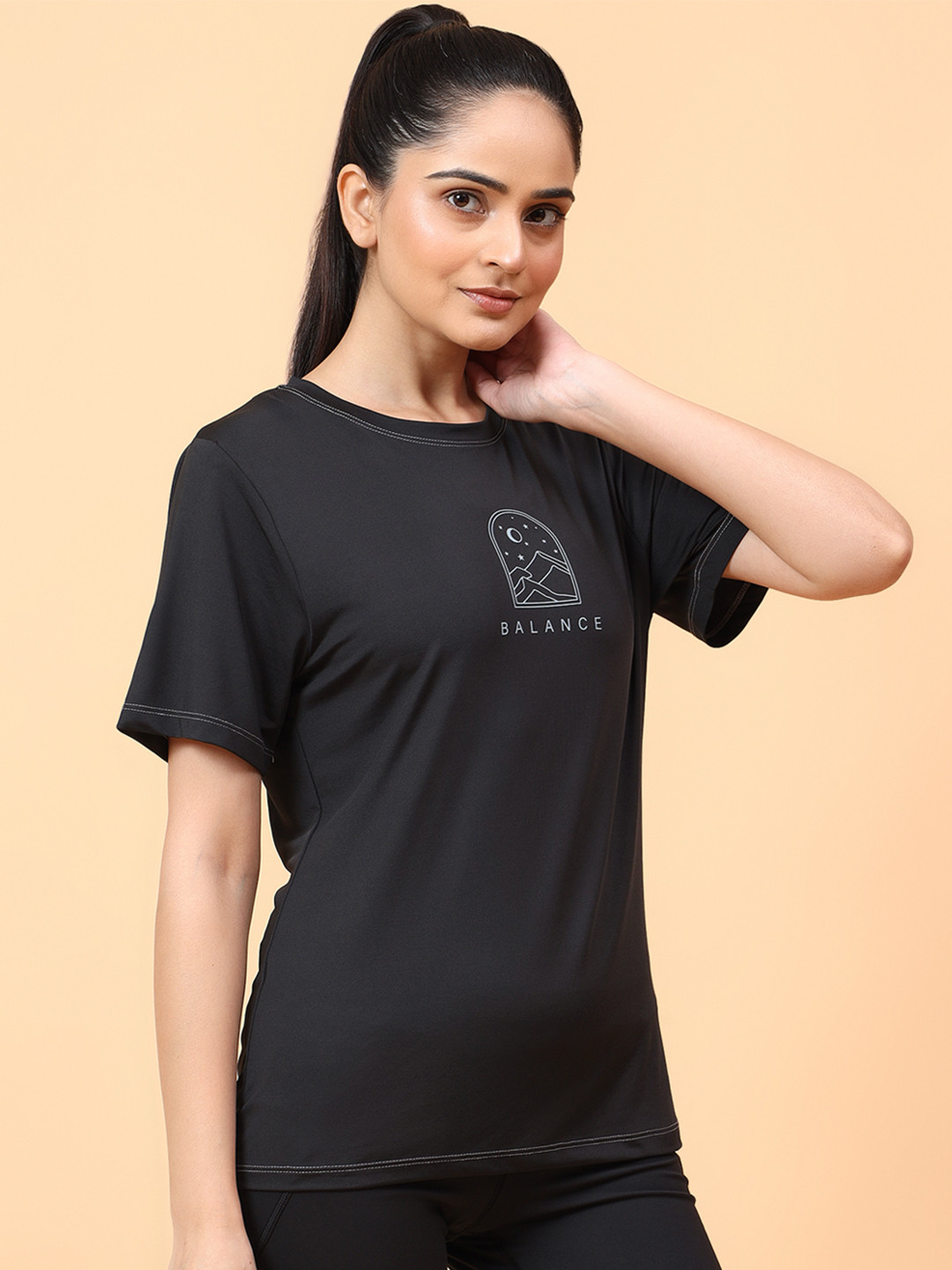 WiseLife Women Printed Round Neck Short Sleeves Top