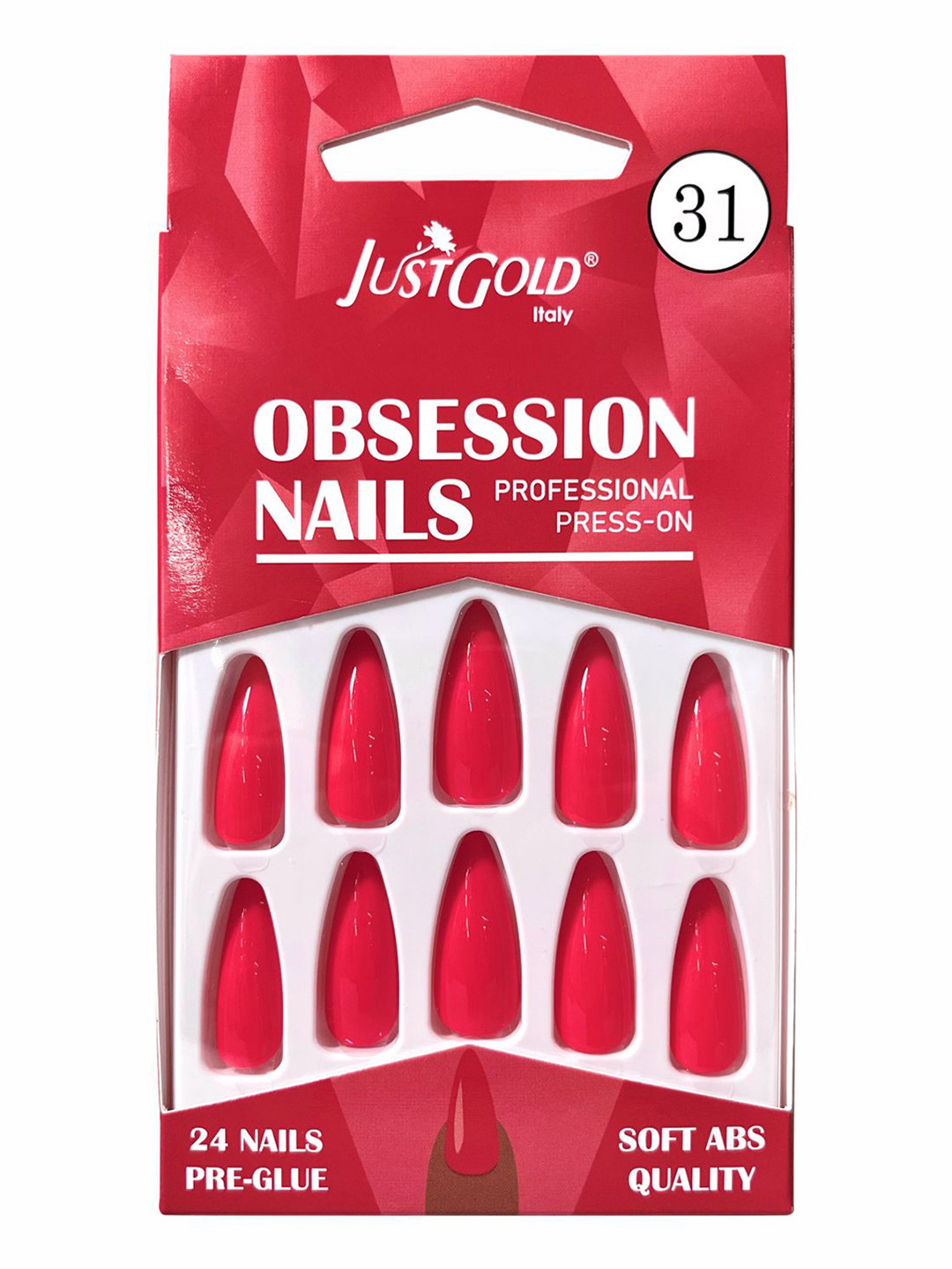 JUSTGOLD Set Of 24 Professional Obsession Press On Pre Glued Nails - Shade 31