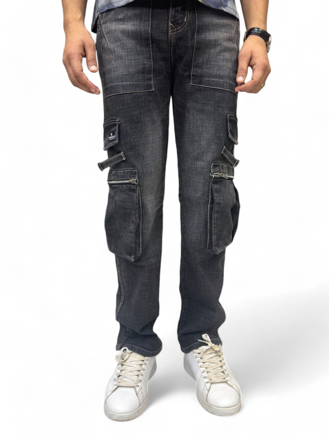 BOTABOCHI Men Comfort Straight Fit High-Rise Cargo Style Jeans