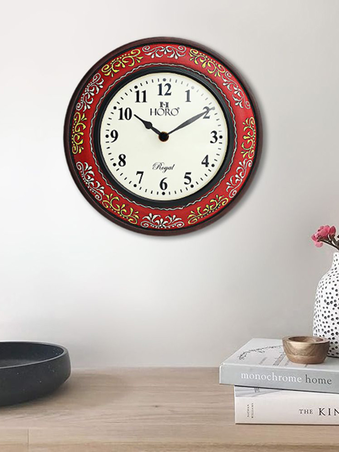 Horo Red & White Printed Vintage Wall Clock
