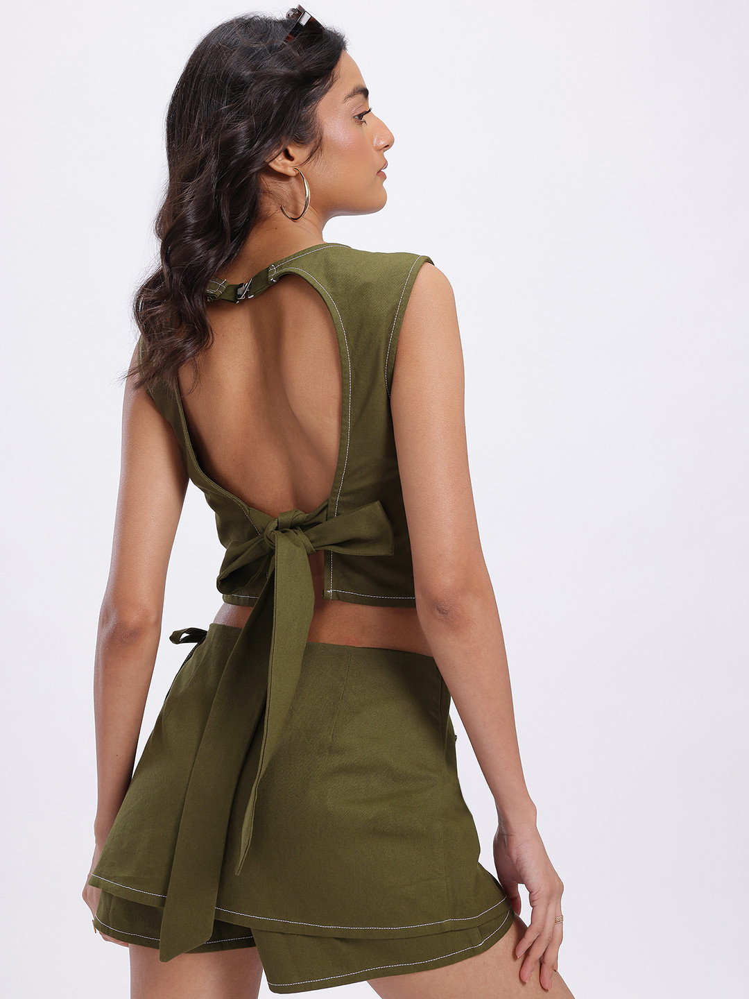 glitchez Contrast Stitch Paneled Top With Skorts Co-Ords