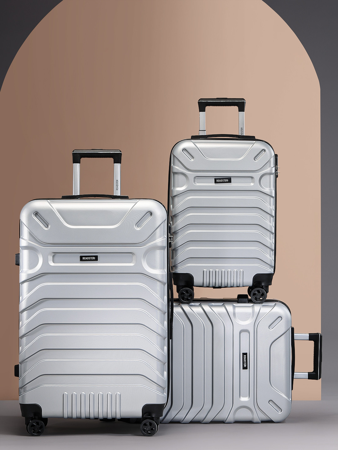 Roadster Set Of 3 Textured HRD Suitcase Trolley Bag- Cabin, Medium & Large