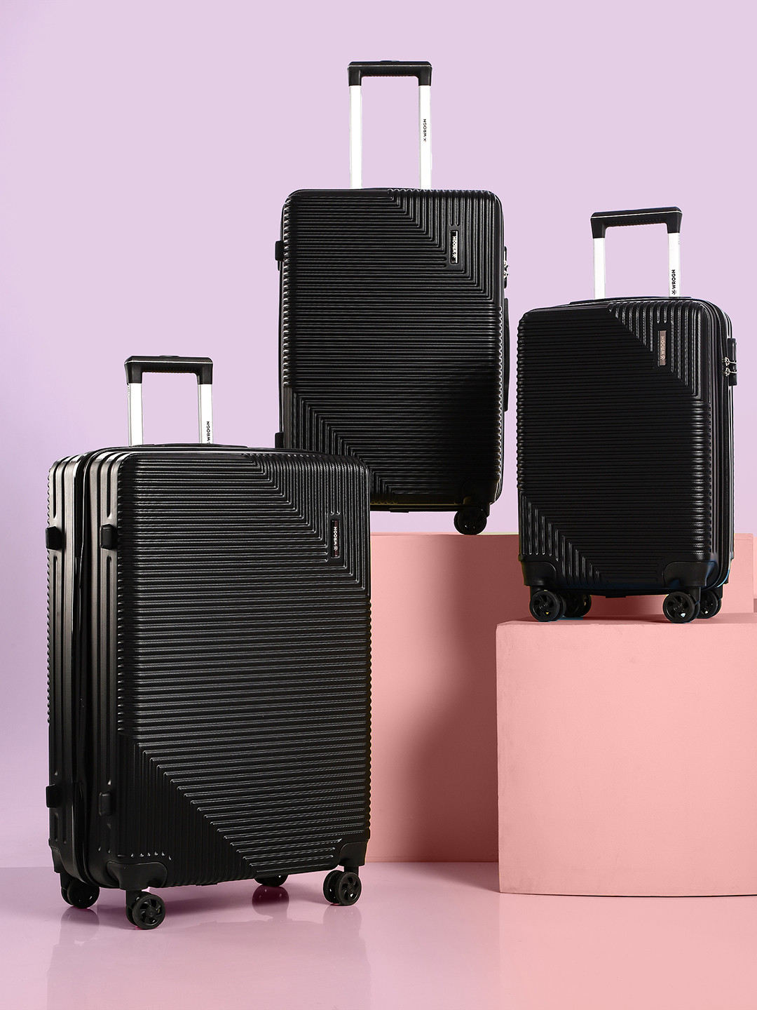 WROGN Set Of 3 Hard-Sided Trolley Suitcase In Cabin, Medium & Large