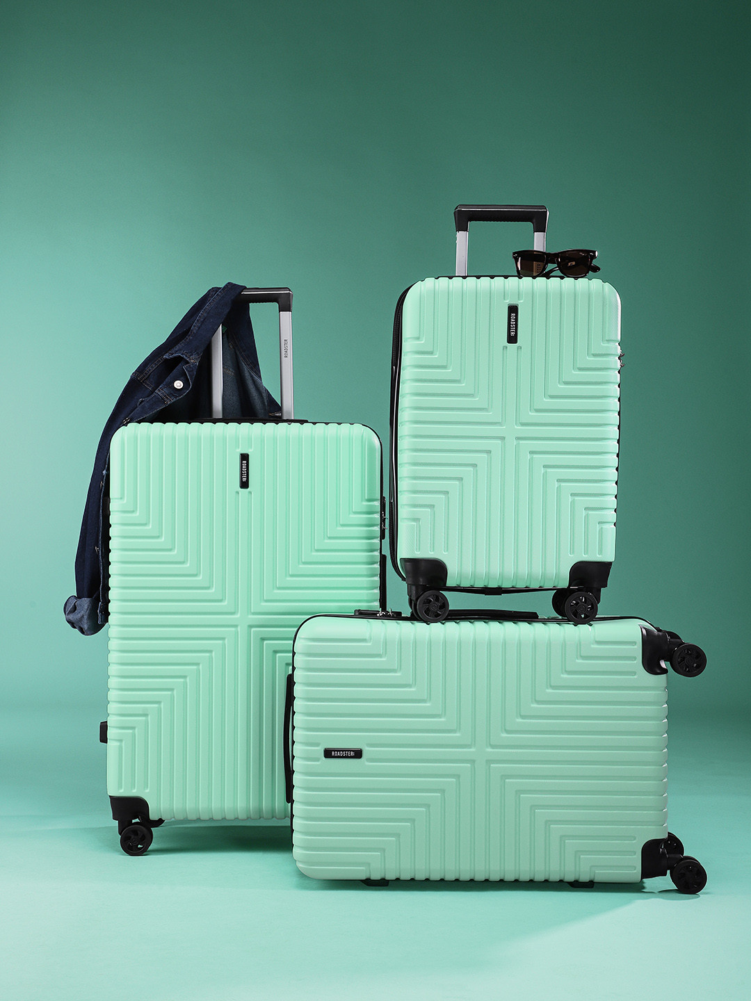 Roadster Set Of 3 Textured HRD Suitcase Trolley Bag- Cabin, Medium & Large