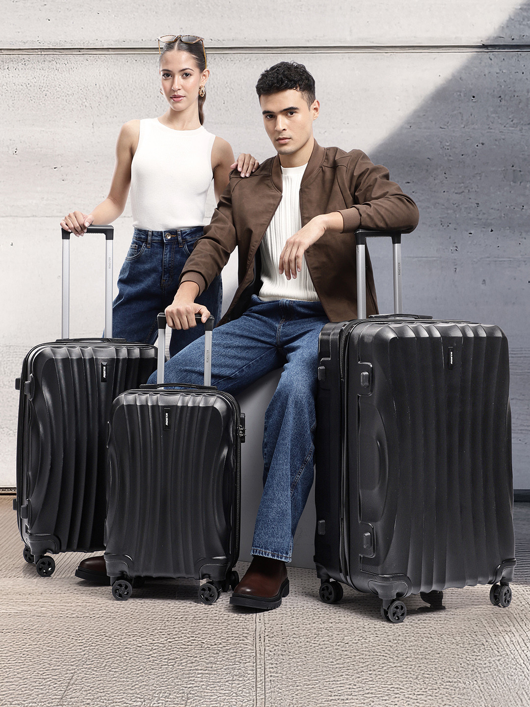 Roadster Set Of 3 Textured HRD Suitcase Trolley Bag- Cabin, Medium & Large