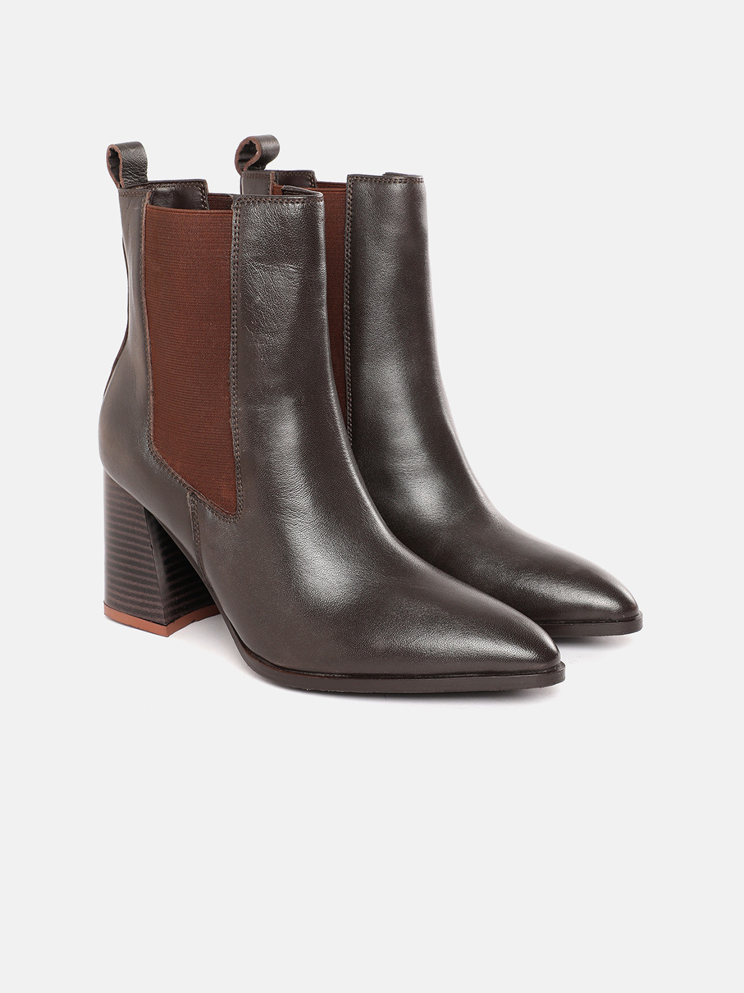 Lino Perros Women Point Toe Chelsea Boots with Block Heels