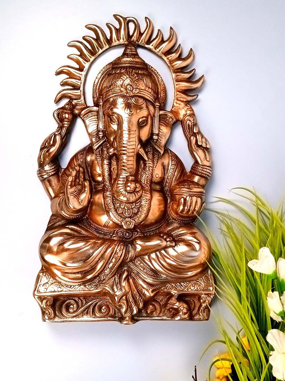 apka mart Ganesh Wall Hanging Big Idol Wood Glossy Spiritual Wall Decor-19.3In
