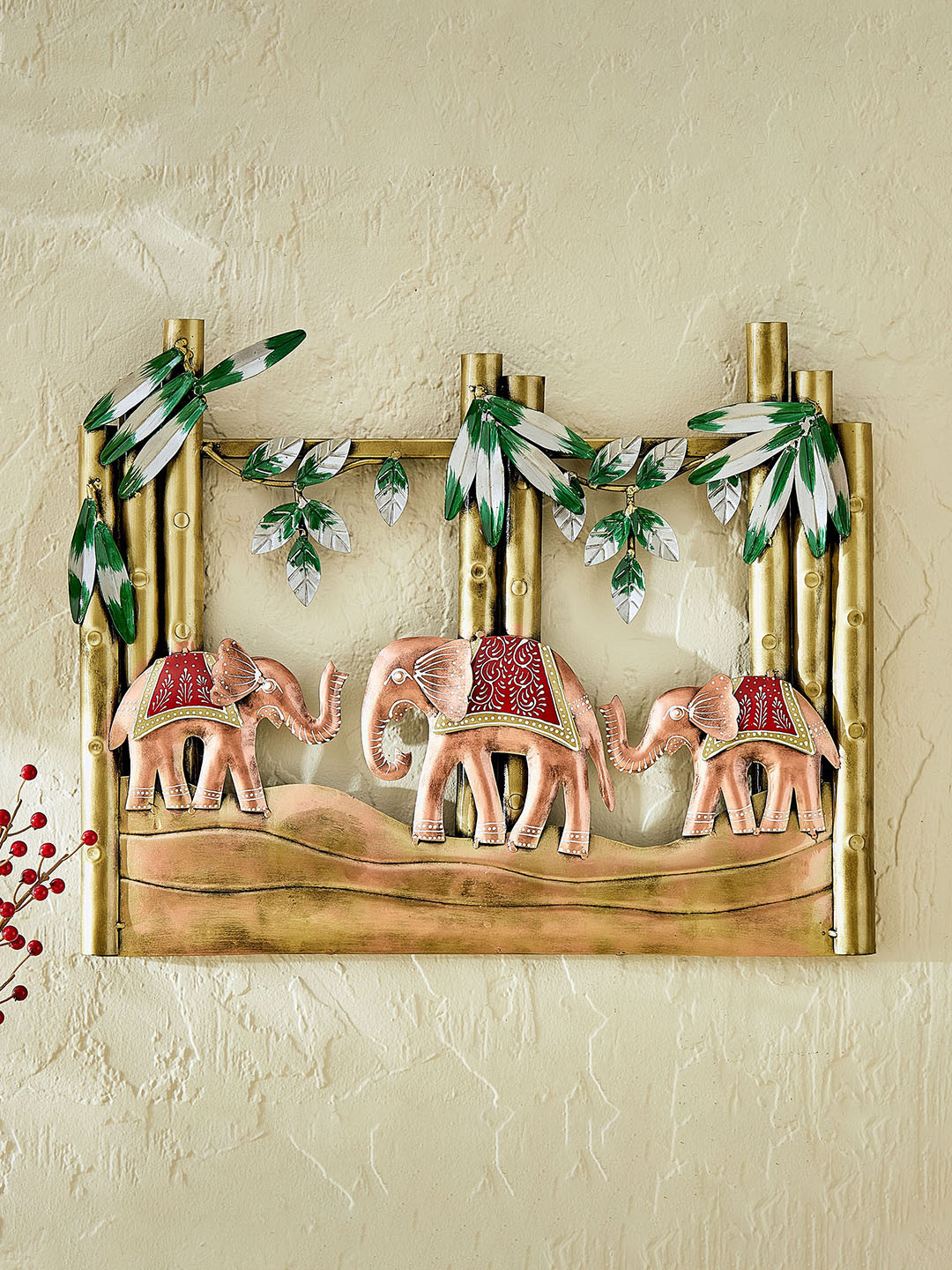 Home Centre Elephant Metal Glossy Hanging Hall Wall Hangings-15.7In