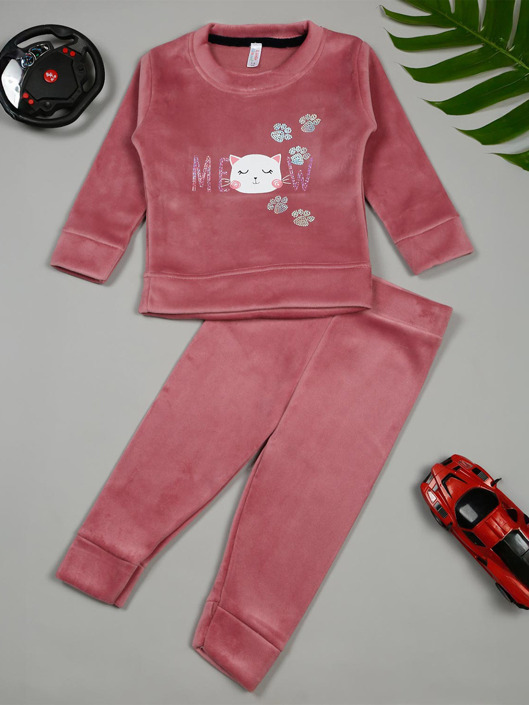 LITTLE GINNIE Girls Printed Therma-Fit Sweatshirt With Trousers