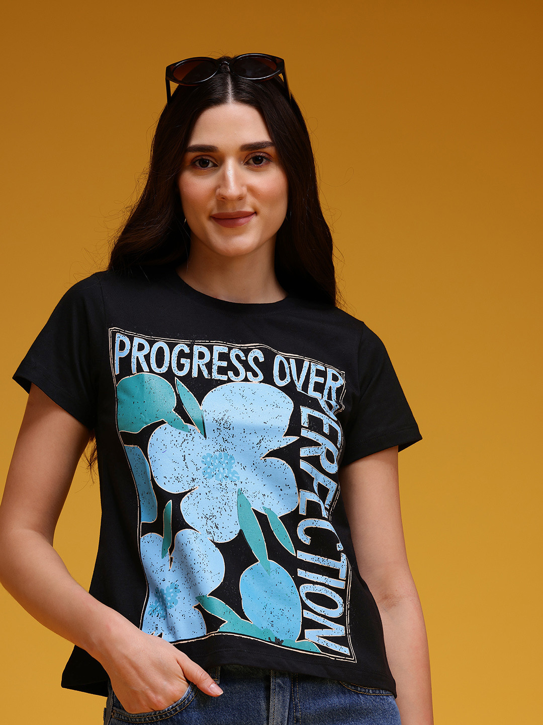 HERE&NOW Women Floral Graphic Printed Pure Cotton T-shirt
