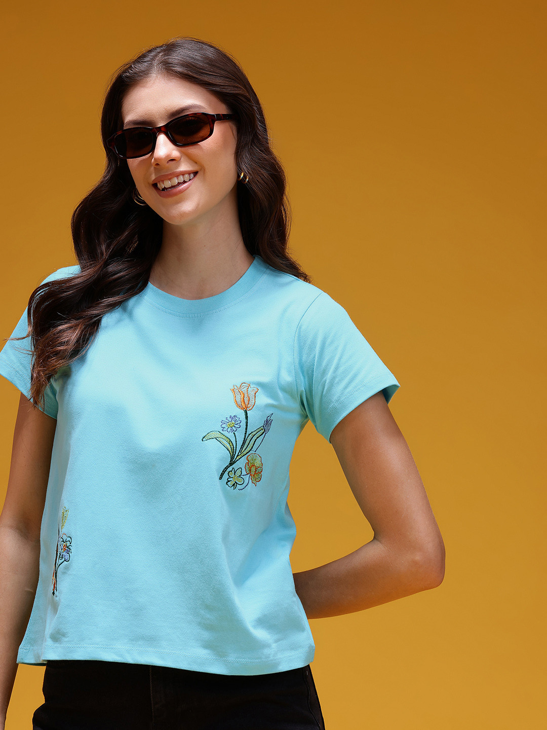 HERE&NOW Floral Graphic Print Pure Cotton T-shirt