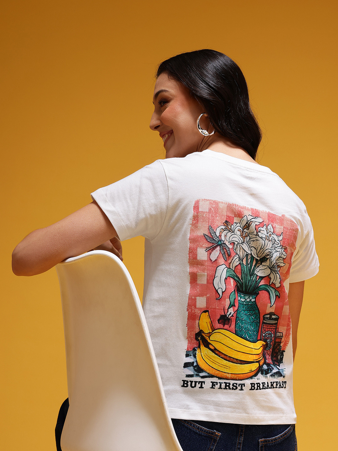 HERE&NOW Back Tropical Print Pure Cotton T-shirt