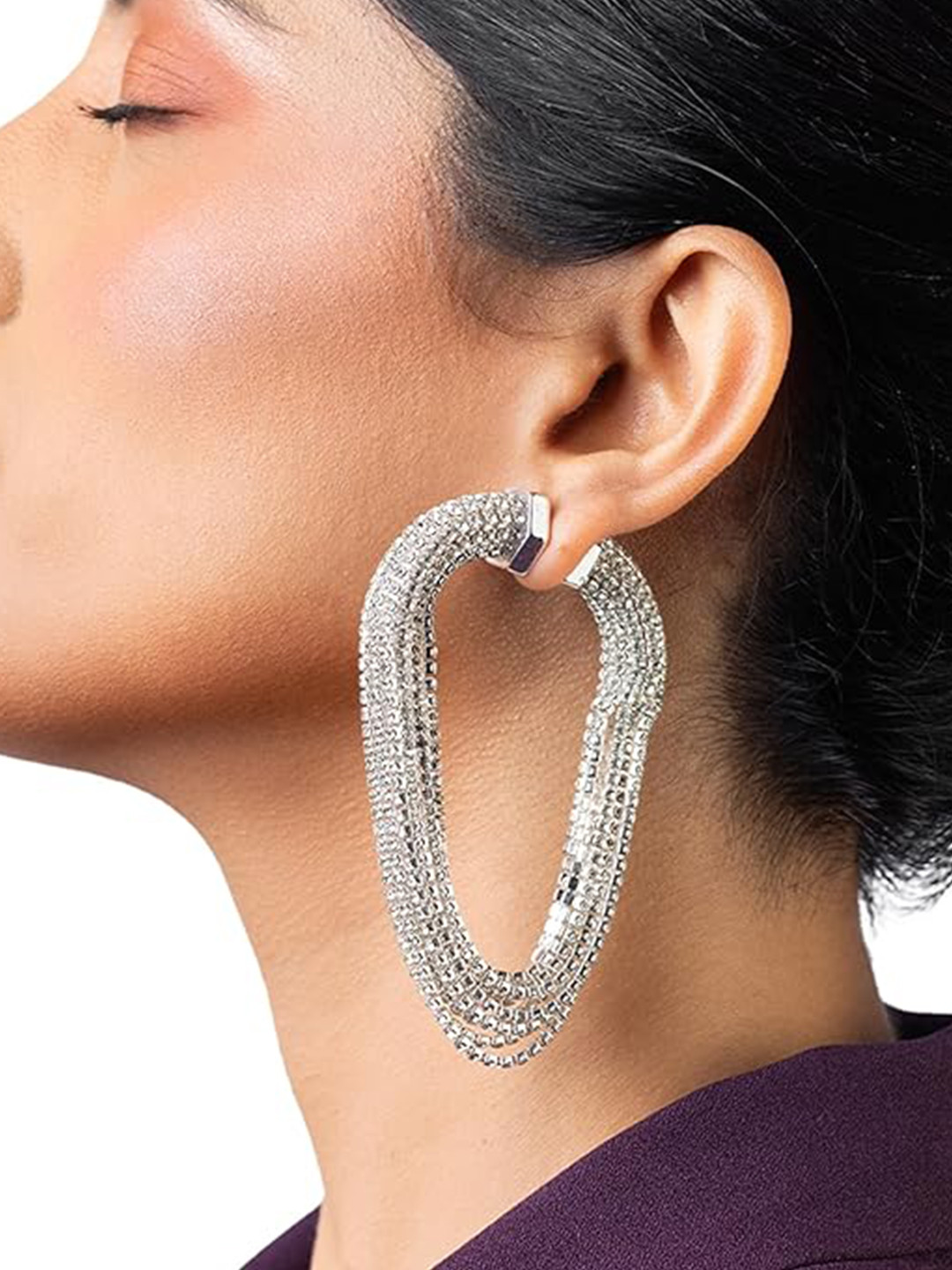 Amalfa Radiance Silver Zircon Studded Long Dangle Earrings