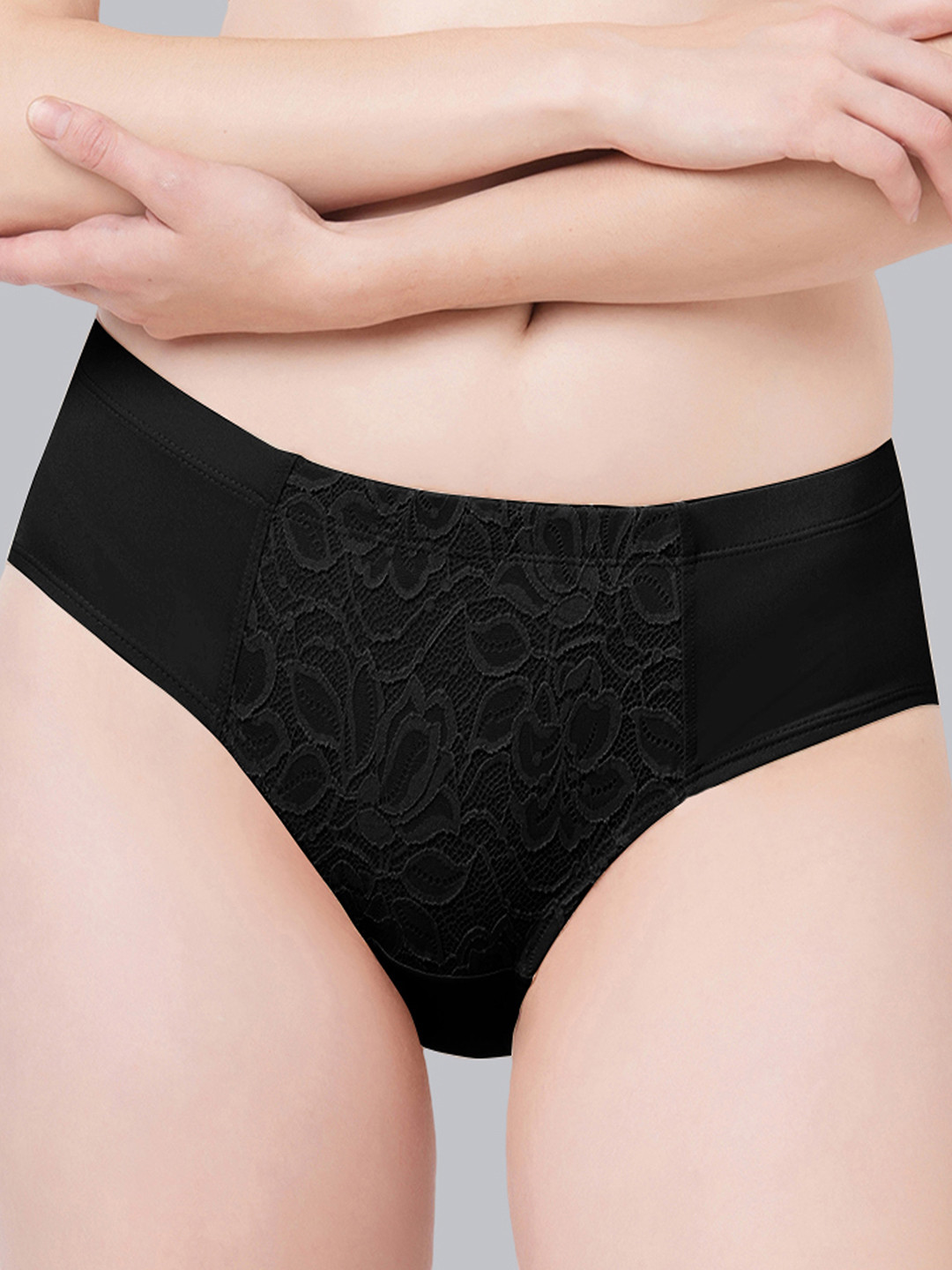 Soie Women Self Design Mid-Rise Seamless Basic Brief FP-1705BLACK