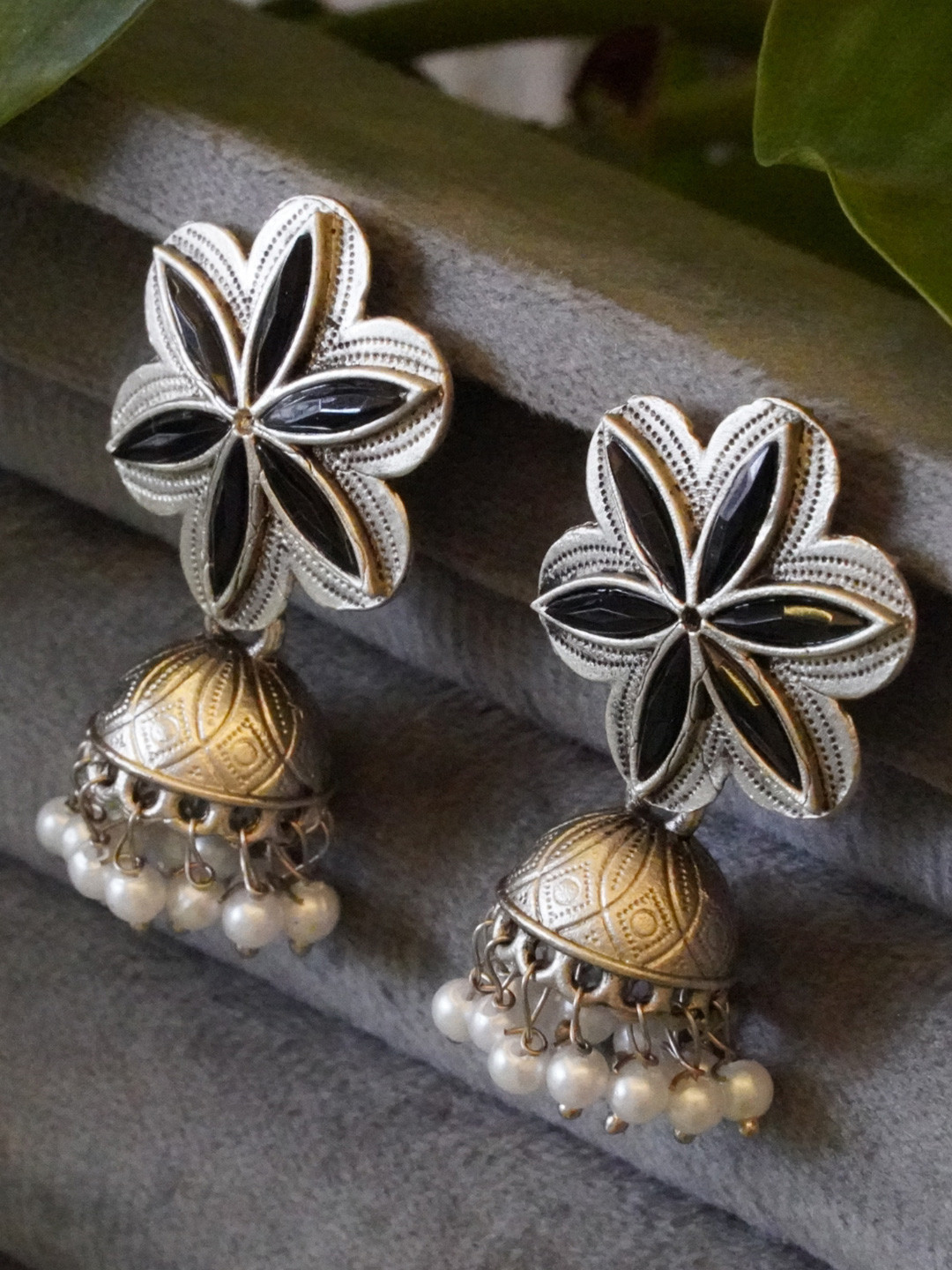 inc63-for elites Dome Shaped Artificial Stones Jhumkas