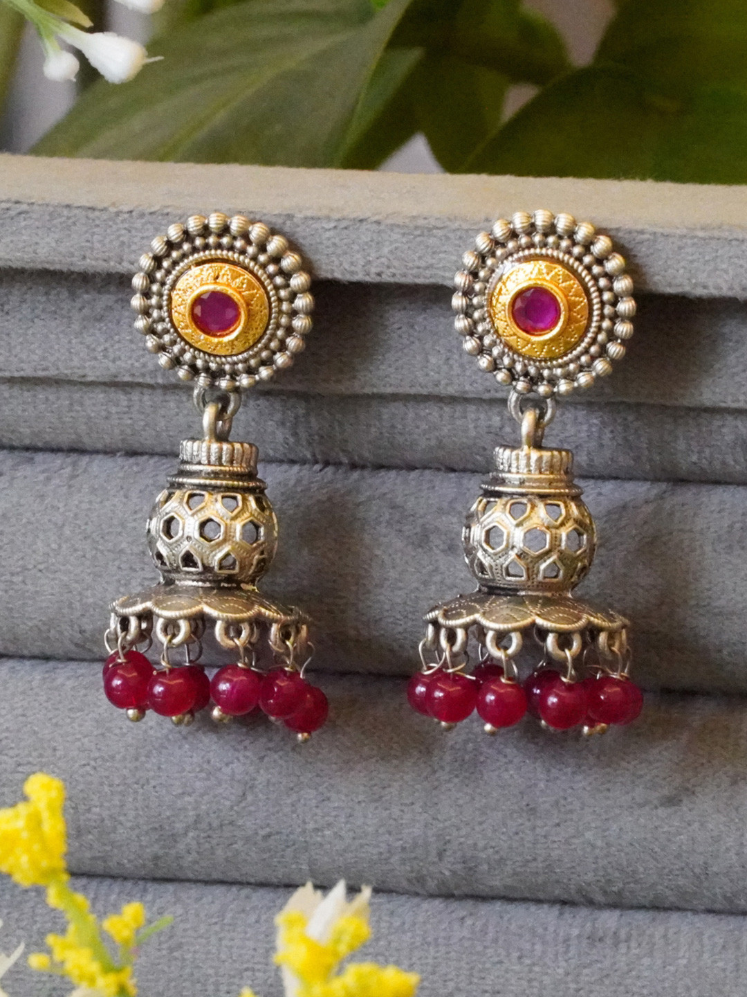 inc63-for elites Artificial Beads Contemporary Oxidised Jhumkas