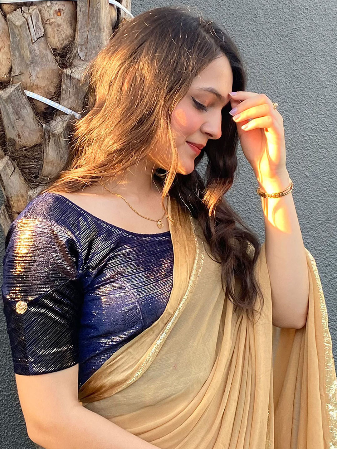 Bindigasm's Advi Embroidery Velvet Buti Ready to Wear Saree Blouse