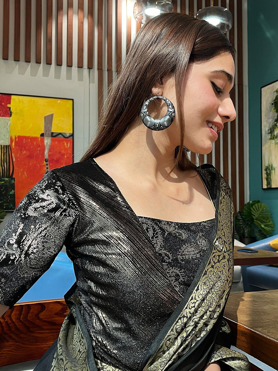 Bindigasm's Advi Embellished Square Neck Stretchable Slip On Blouse