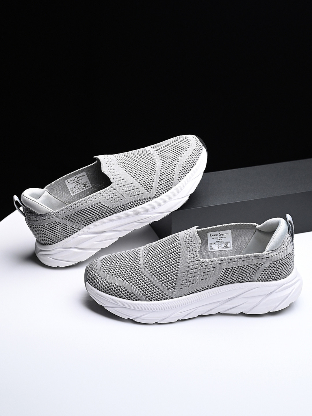 LOUIS STITCH Men Dutch Grey Casual Slip-On Fly Knit Sneakers