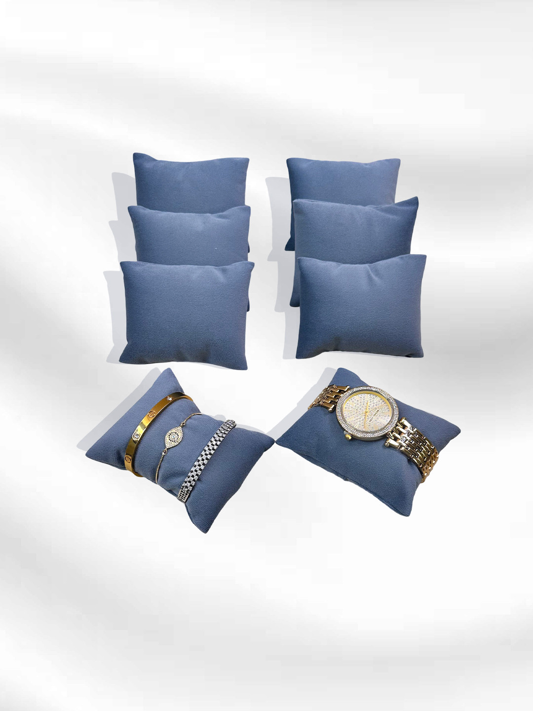 La Trove Set of 8 Grey Velvet Wrist Watch Organiser Pillow Cushion