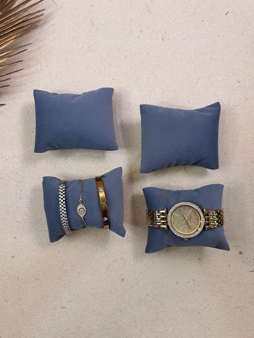 La Trove Set of 4 Grey Velvet Wrist Watch Organiser Pillow Cushion