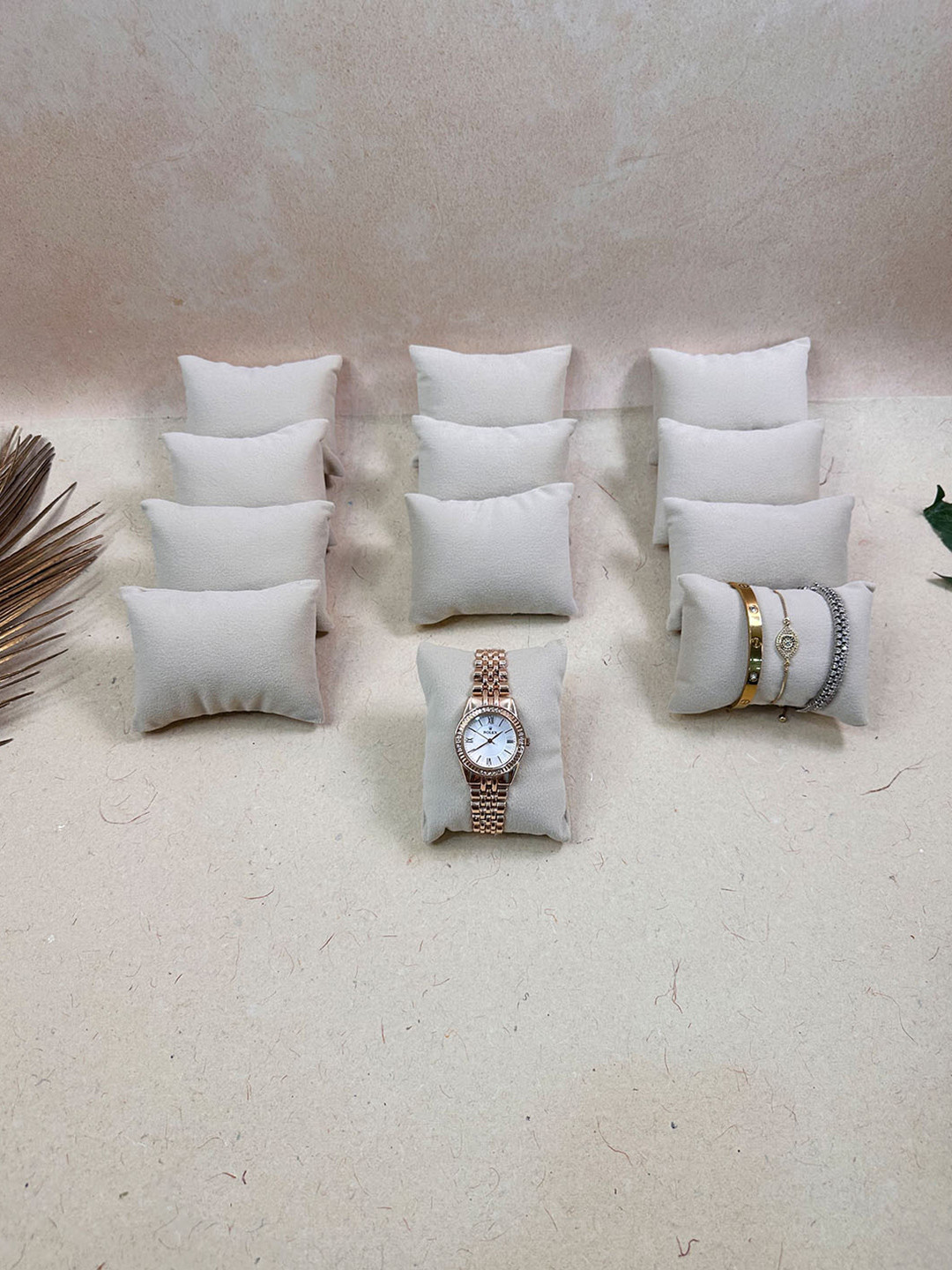 La Trove Set of 12 Cream Velvet Wrist Watch Organiser Pillow Cushion