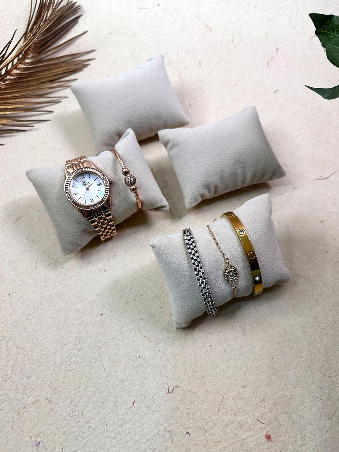 La Trove Set of 4 Cream Velvet Wrist Watch Organiser Pillow Cushion