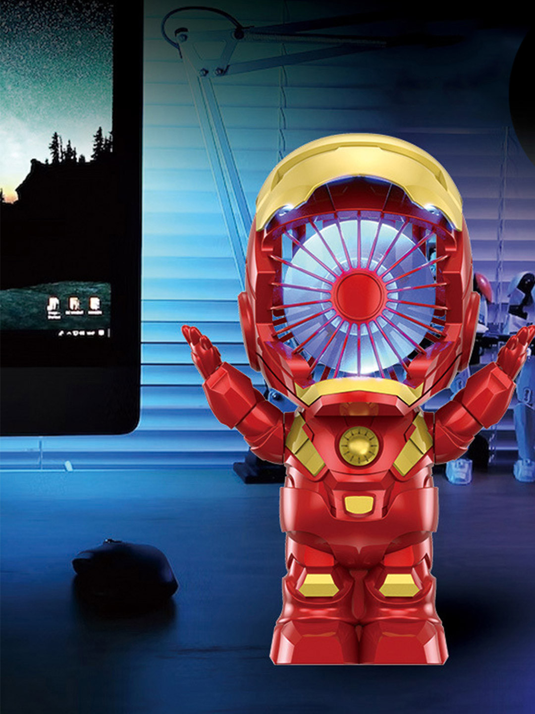 Spiaty Unisex Cartoon Iron Man Rechargeable Handheld and Desktop Mini USB Fan