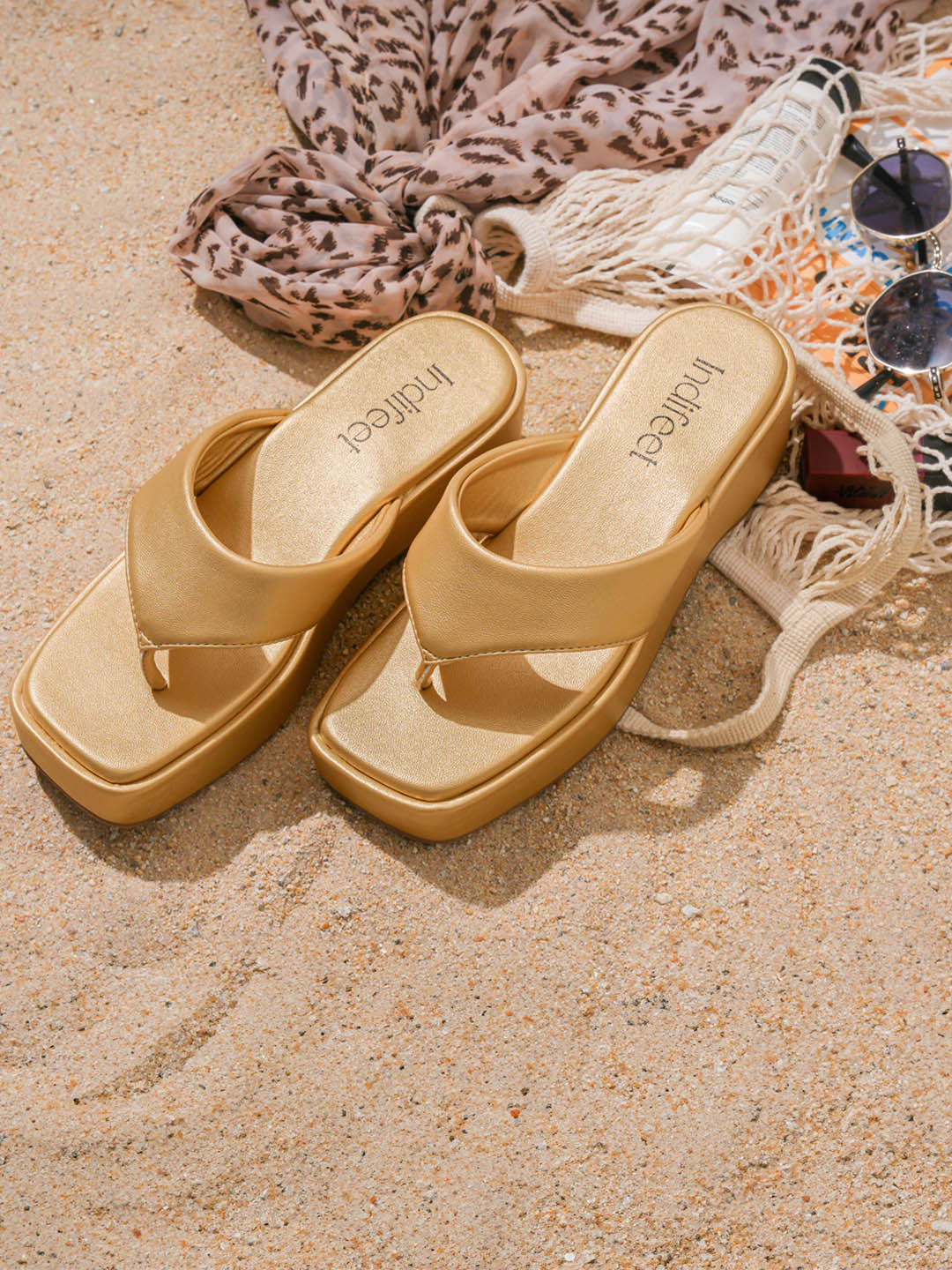 Indifeet Women Chunky Y2K Golden Platform Heels Sandals